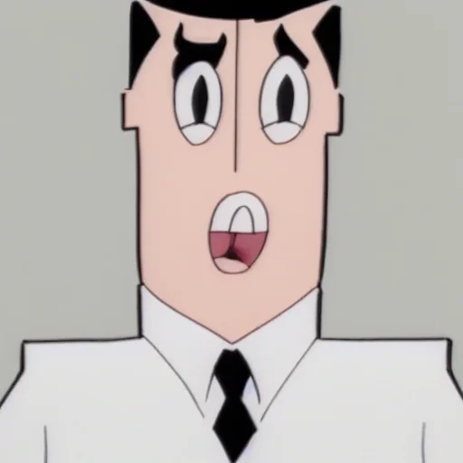 looking at viewer, open mouth, male focus, white shirt, short hair, pants, necktie, shirt, black pants