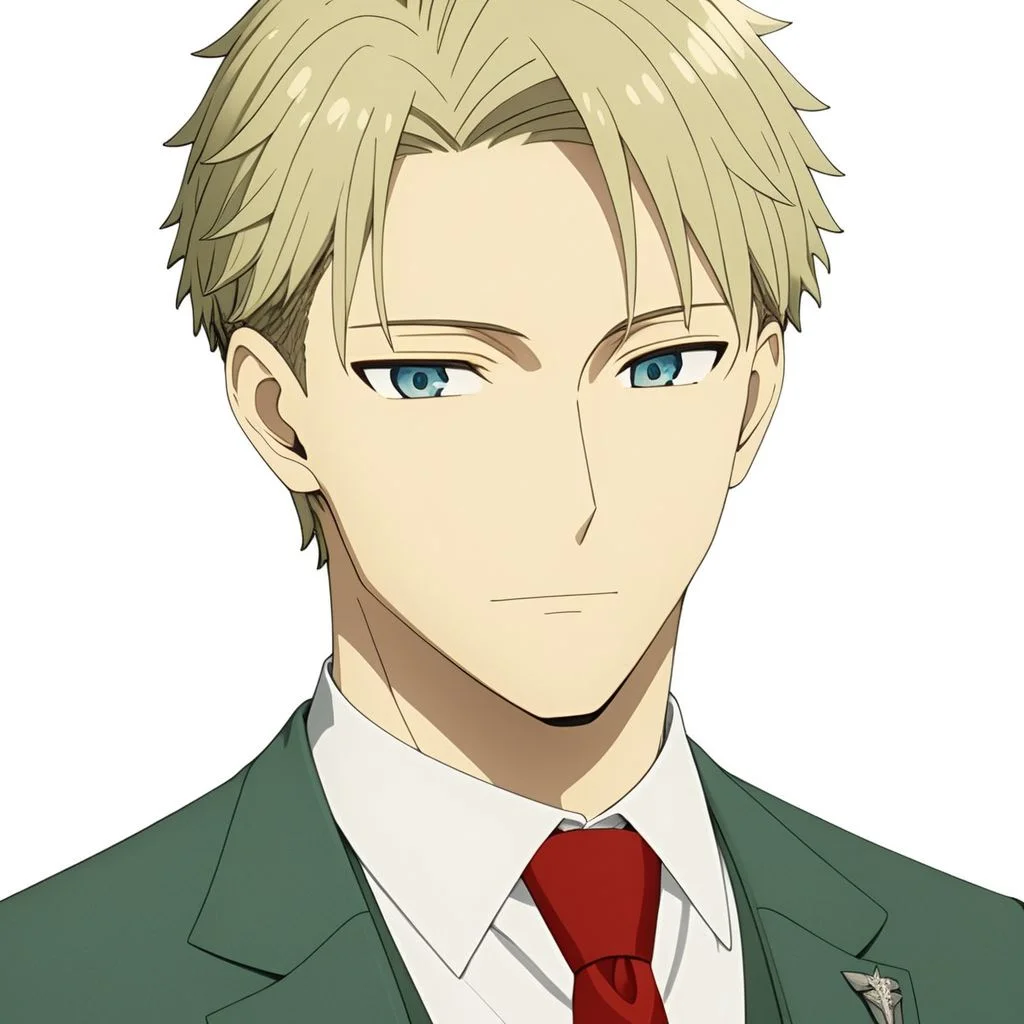 ASCII masterpiece, best quality, loid_forger, 1man, shirtless, slim lean body, detailed light blue eyes, blonde hair, formal, suit, green jacket, collared shirt, red necktie, green vest, in front of a (plain white background: 1.2), 4k, 8k, intricate detail, soft lighting,
