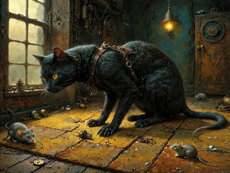 steampunk style, Professional photography. 

The cat that sat on the mat with a rat.

<lora:OMG-Is-DucHaiten_v1.0:1.0>
<lora:sdxl_lora_beksinski-000018:0.4> digital artwork by Beksinski 
<lora:The_Dark_Side_of_the_Earth:0.2>