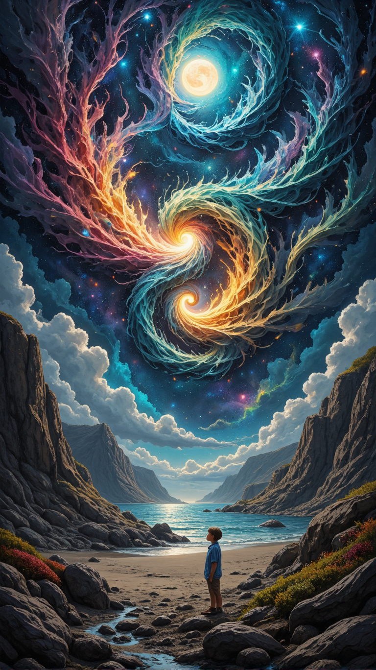 In the style of landscape photography, natural and scenic views are captured with highly detailed focus, emphasizing light and form,{Willem Hofhuizen, beach, Moonstone and Velvet Ribbon, Craig Thompson, strong side key lights, Treachery, Magical, Folk Art, Darkness, Raw digital photo, Karl Blossfeldt, Frenzy, In the depths of space, a swirling vortex of colors fills a vast expanse. The universe of instinct, a world made entirely of interconnected stars and galaxies, Impasto, Silicon Rubber and Reflective Strips, photolab, Desaturated, Ethereal Lighting, Nickel, Vincent Di Fate, Astonishing, enchanted, magnificent, badge, very inspirational, elegant |Combining the styles of Peter Chung and Steve Hanks, this image with, In the heart of a chaotic landscape, a Fossilized Destrous __being-types__ emerges from a misty fog. The father of the dead has lost his trust and now lies on its knees, gazing into the distance with an otherworldly expression. tragic, inspired, highly complex, dynamic dramatic beautiful full taking, vivid colors},{<lora:(FLUX) Dr34ms:.5>,in the style of dr34ms|<lora:(FLUX) Detailed Photorealism Style - V3.0:.5>,detailed photorealism style, <lora:Dark_and_Colorful_FLUX:.5>,FFDAC},