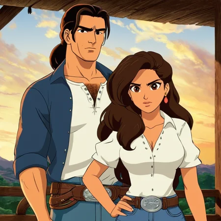 anime artwork of <lora:perfection style:0.5> <lora:detailed:0.5> perfection detailed
<lora:Rodriguez's Mexico Trilogy film style:1>
In the United Mexican States "El Mariachi" and "Carolina" a cartoon anime man and a woman standing next to each other,1girl,long hair,looking at viewer,brown hair,shirt,1boy,brown eyes,collarbone,white shirt,dark skin,siblings,dark-skinned male , cinematic, film, kodak, Rodriguez's Mexico Trilogy film style, anime style, key visual, vibrant, studio anime, highly detailed