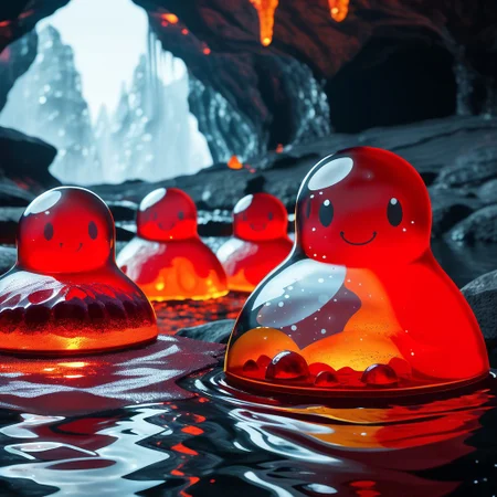 Red lava slimes, red and black magma slimes, red and prange fire slimes, white and black ash slimes, translucent slimes, transparent slimes, black obsidian slimes, lava slimes, magma slimes, ash slimes, obsidian slimes, detailed slime monsters, detailed slimes, slimes with faces, expressive slimes,
lava chamber, magma chamber, cave with pools of magma, fiery environment, detailed environment, cavern, lava, magma,
everything made of slime, No simple background,
((translucent slime)), ((transparent slime)), (bioluminescent slime), sl1m3d, slime, slime-morph, saturated colors, no humans, no people, no man, no woman,