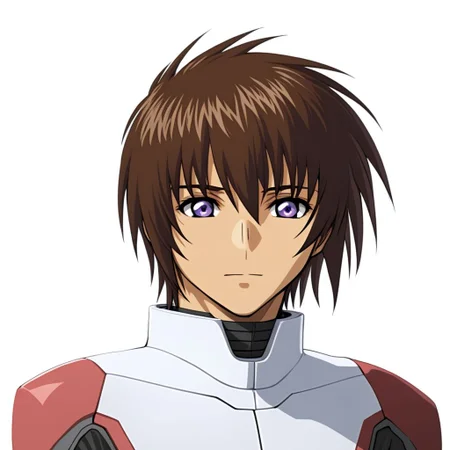 ASCIImasterpiece, best quality, kira_yamato, 1man, hair parted to the left, headshot, ORB_pilot_suit, detailed symmetric reflective light purple eye, (light brown skin tone: 1.1), in front of a (plain white background: 1.2), 4k, 8k, intricate detail, soft lighting,
