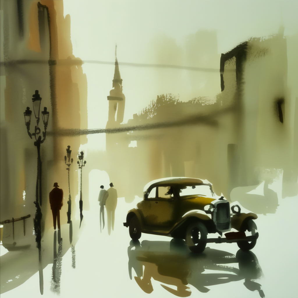 drawix10 old car in city<lora:drawix10:1>