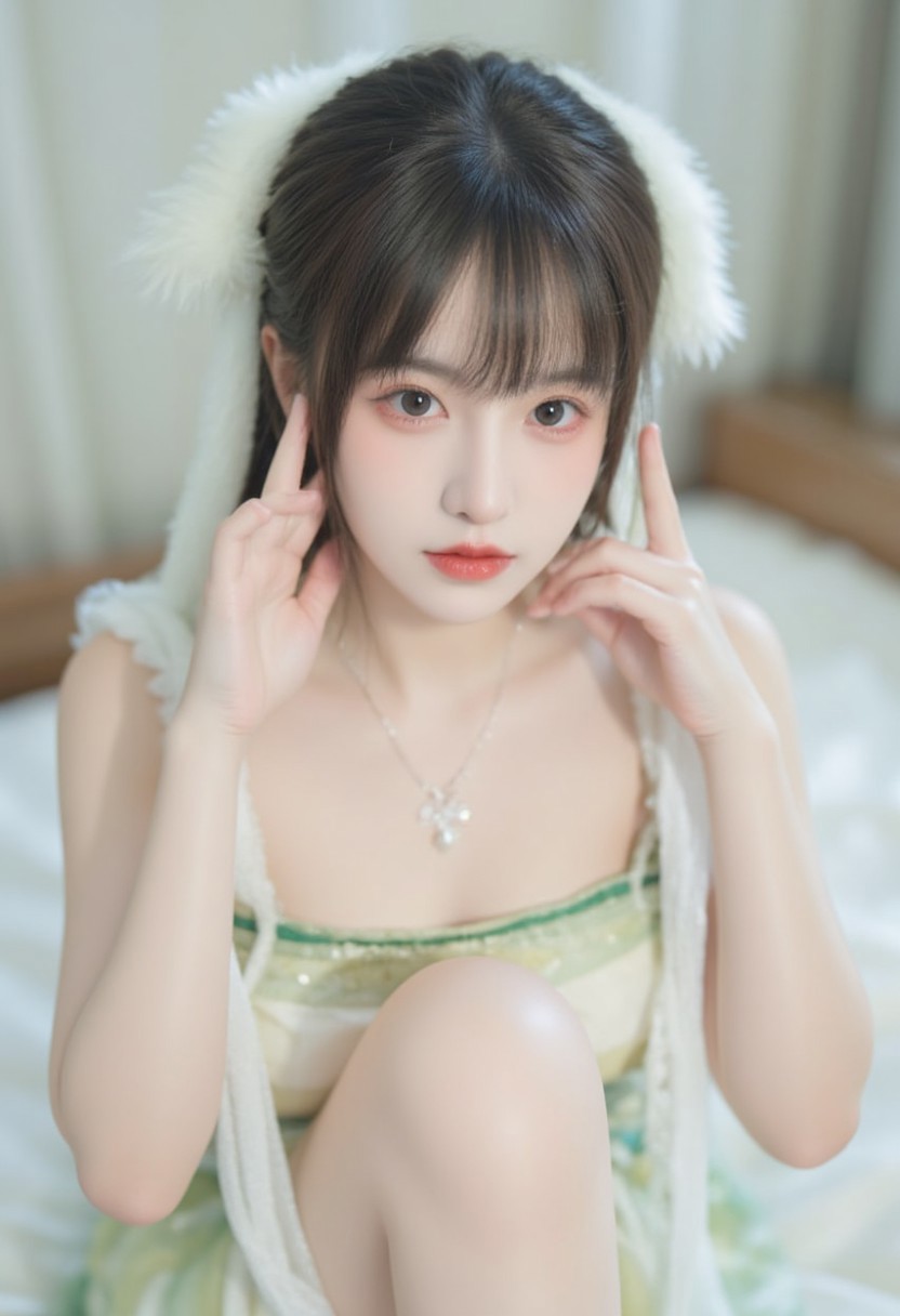 Chinese girl, 1girl, looking at viewer, hourglass figure, beautiful legs, background in a chinese tourism place, , beautiful weather, ,1qqq, gufengnvhai, Cosplay, ethereal, fantasy, young woman in a fox costume, soft lighting, serene expression, long dark hair, white fox ears, sheer sheer stockings, green and white nightgown, intimate and dreamy mood, gentle pose, delicate and poised.,(shot with nikon d6 dslr 20.8 mp camera),
Seed:3290403684
