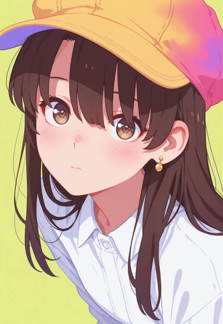 blushing, asian girl, small head, pretty girl, korean girl,
,Dynamic angle, Dynamic pose, realistic, Nswf, , portrait, ,,
zPDXL3, detailxl, Score_PnyReal, (lineless:1.5) ,
8K, best quality,masterpiece,amazing quality,ultra-detailed,delicate illustration, best shadows, very detailed, scenery, depth of field, volumetric, cinematic perspective, hyper-realistic, masterpiece, best quality, amazing quality, highly detailed, very aesthetic, newest , half close-up, sexy pose
, simple background, , facing viewer, looking at viewer, leaning forward, close-up, , from above, upturned eyes, close-up,portrait, Colorful themes,High Saturation, , no lineart,no outline,,
1girl,Megumi <lora:IL-KatoMegumi:0.8>,brown hair,katou megumi,brown eyes, collared shirt, earrings, hair between eyes, hat, long hair, looking at viewer, portrait, shirt, solo, white shirt, medium breasts