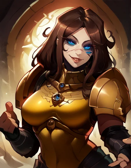 score_9, score_8_up, score_7_up, empty background, realistic lighting, Background: castle,
detailed eyes, mature female,fit and slim,1 girl, dynamic pose, motion, parted lips,
(( custodian of tzeentch, three eyes, two eyes on left side, )) blue eyes, brown hair, eye glow, squint, armor, medium breasts,hands on frame, scars on body, hand reaching to viewer, smirk, leaning closer, bend over, close up on bust, ominous, head tilt, full body,
<lora:Custodian_of_Tzeentch_new:1>,
<lora:reiq_style:1>
<lora:cutesexyronutts_style_xl:0.4> csr style
<lora:Breasts_Apart_PDXL_V1:0.4>,
