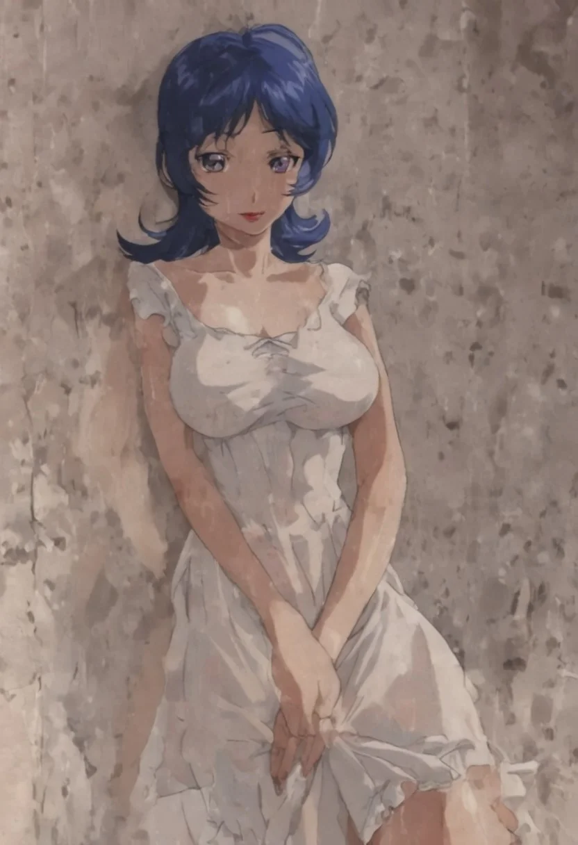 masterpiece, best quality, amazing quality,,,,,,,,,,1girl,solo,,,flipped hair,blue hair,purple eyes,lipstick,red lips,dress
