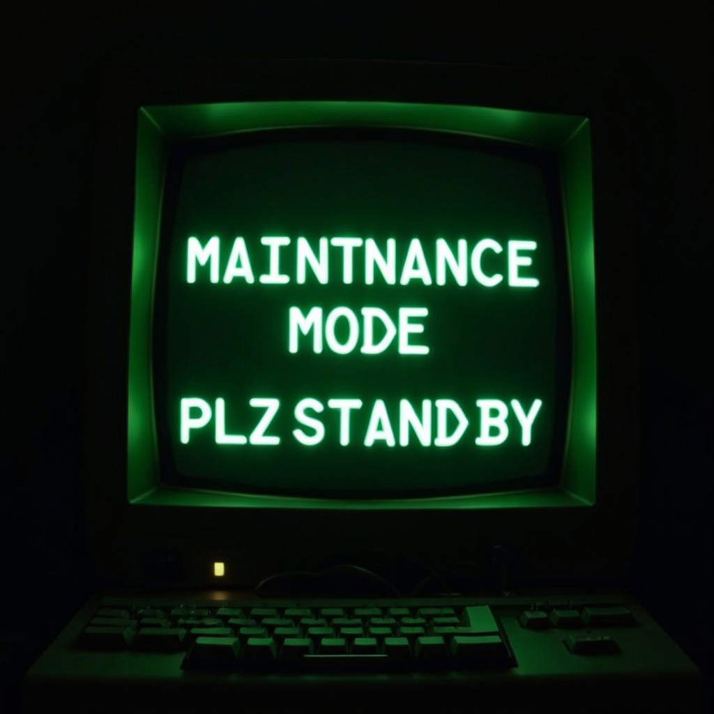 mntnnc_md_plz_stand_by, text on monitor: "maintenance mode: plz stand by"