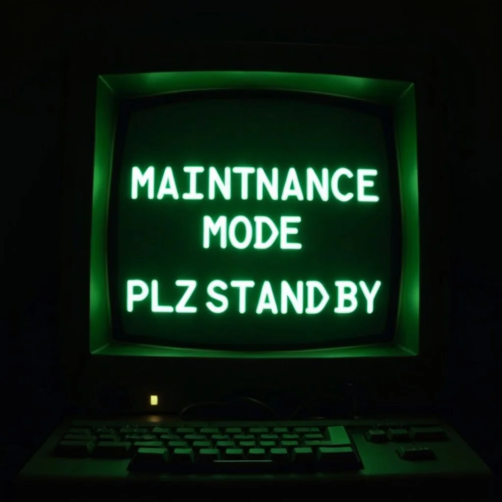 mntnnc_md_plz_stand_by, text on monitor: "maintenance mode: plz stand by"