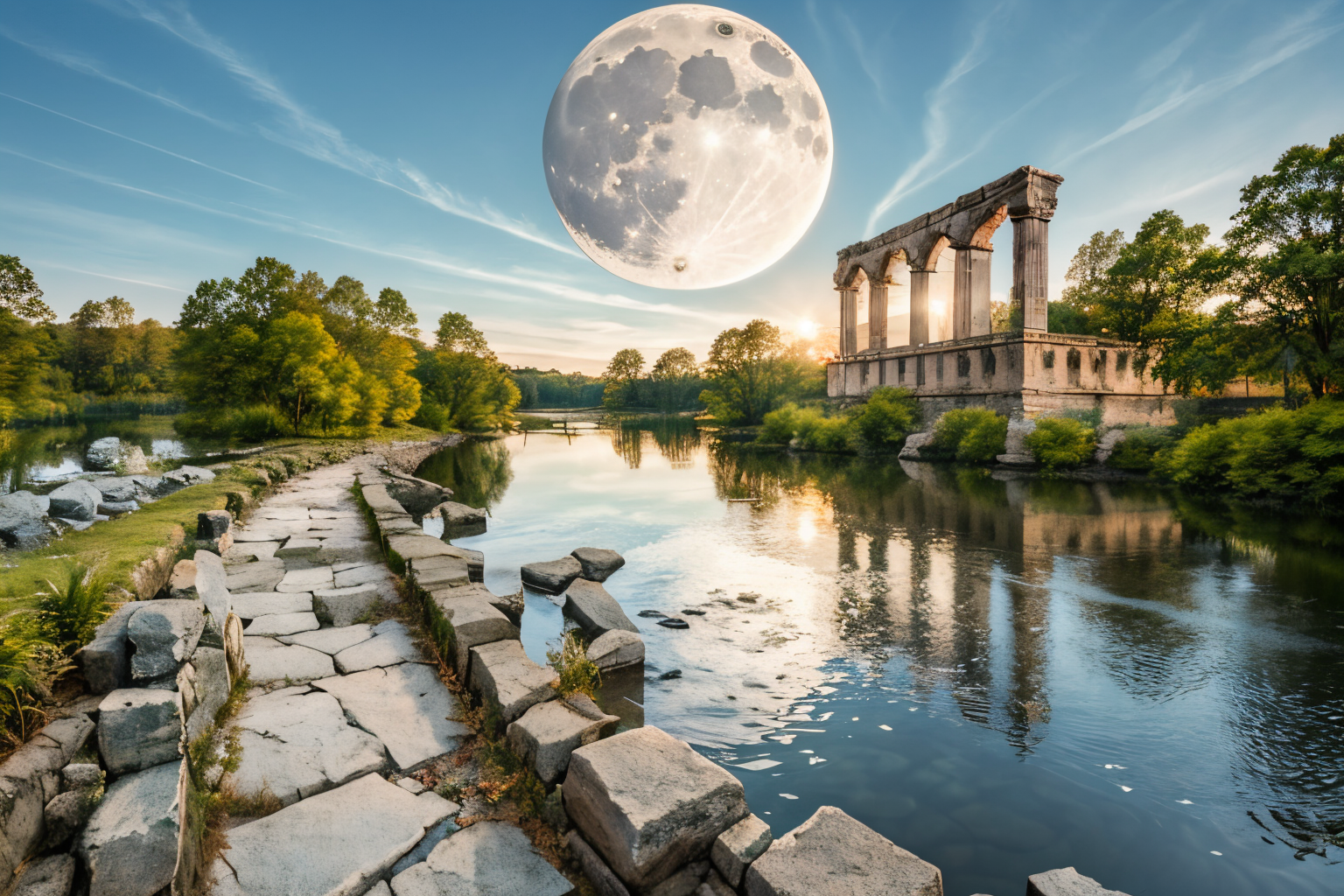 (Realistic:1.5) EdobLandscapeAlpha , ruins, full moon, blurry, lake, river, too many, milky way, realistic, white background, rose, <lora:EdobLandscapeAlpha_v1.0:0.8>
