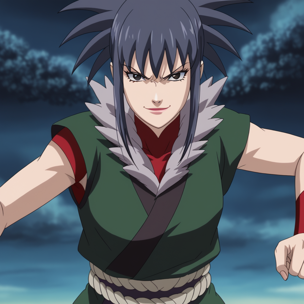 <lora:SlimesGuren:1>, slimes_guren, woman, solo, evil smirk, black eyes, fighting stance
