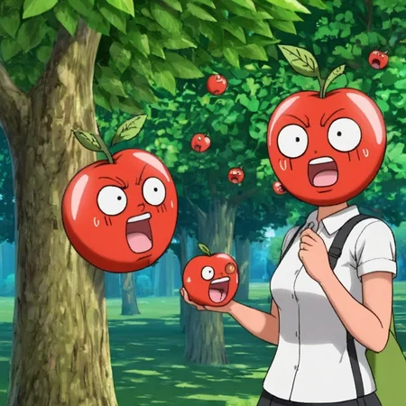 <lora:sapple_SDXL-000005:0.6>
sapple,outdoors, tree,screaming, apple face,
blank eyes, wide-eyed, clenched teeth, blush, day, pokemon (creature), sweat, food focus, colored skin,
best quality, high quality, highres, masterpiece,