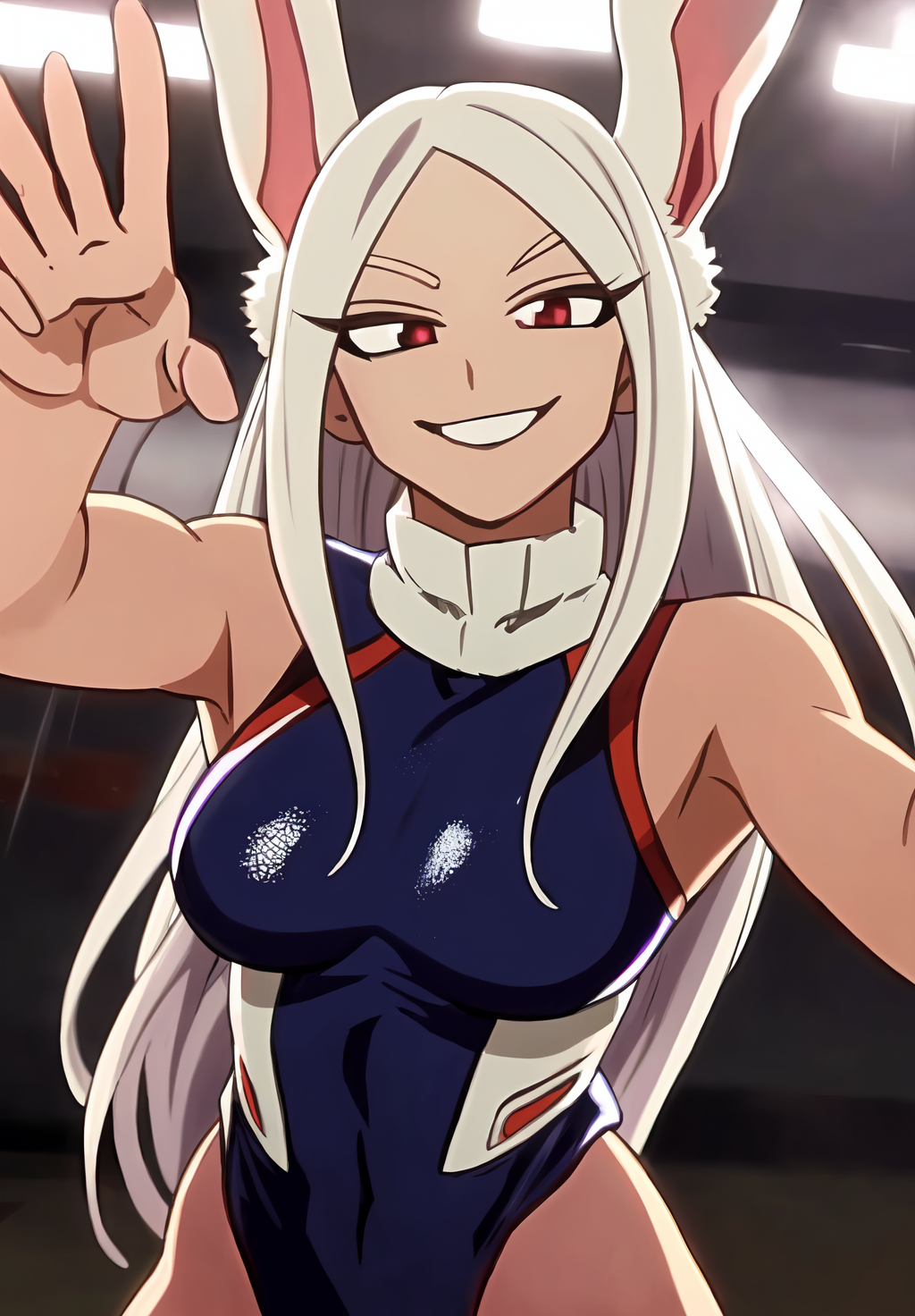 <lora:miruko:0.8>, miruko, (masterpiece, best quality,perfect lighting), 1girl, solo, smirk,  action pose, leotard,