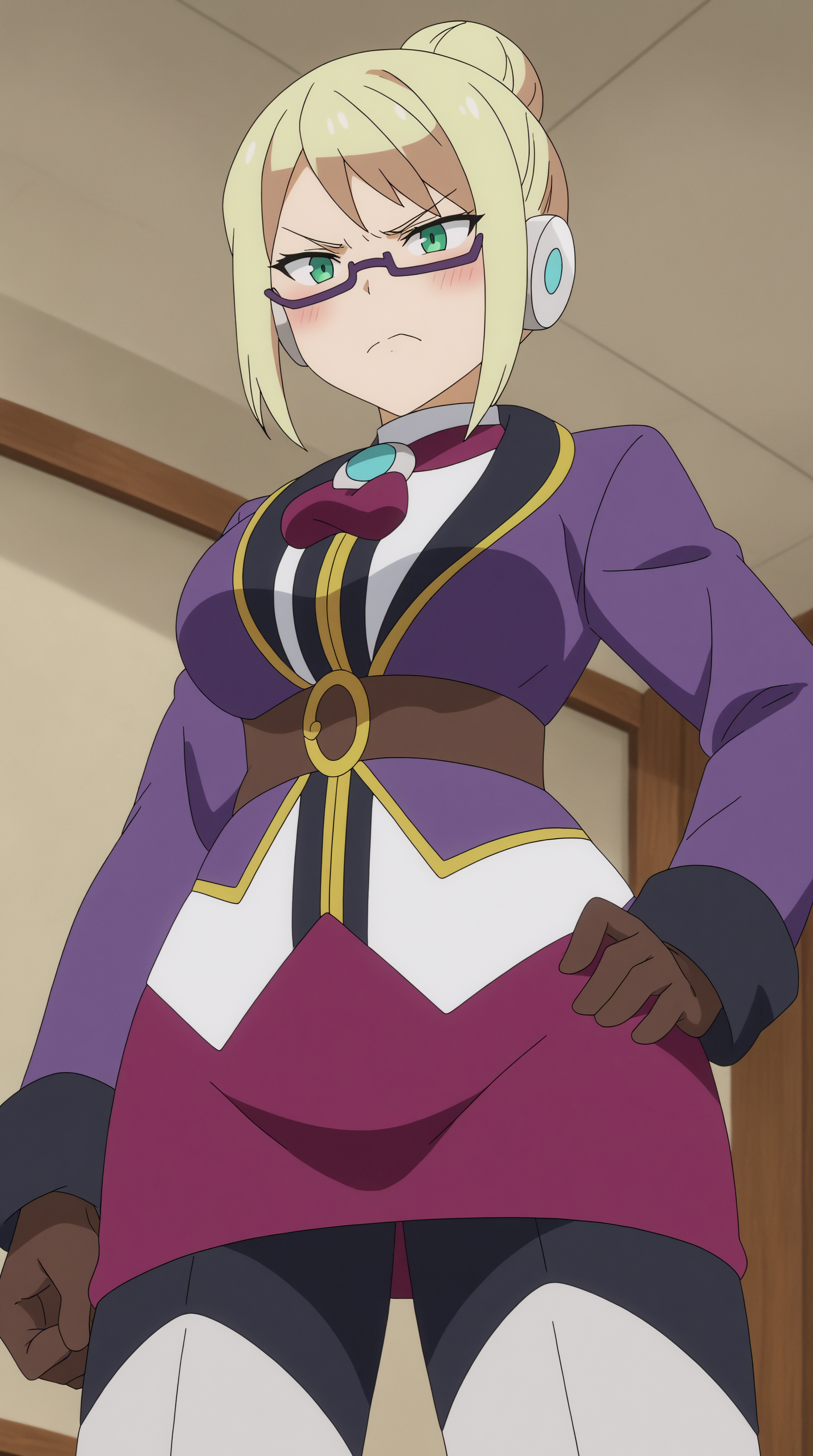 score_9, score_8_up, score_7_up,anime_source, source_anime, best background, detailed background, anime screencap  Android Sonya, Main Outfit, solo, from below, indoors, tsundere, blush,  <lora:JN_Android_Sonya_Pony:0.8>