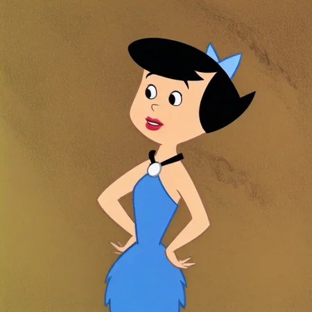 exposed legs, blue bow tie on hair, black eyes, blue tube top dress, barefoot, red lipstick, black necklace, 1girl, short black hair, Betty