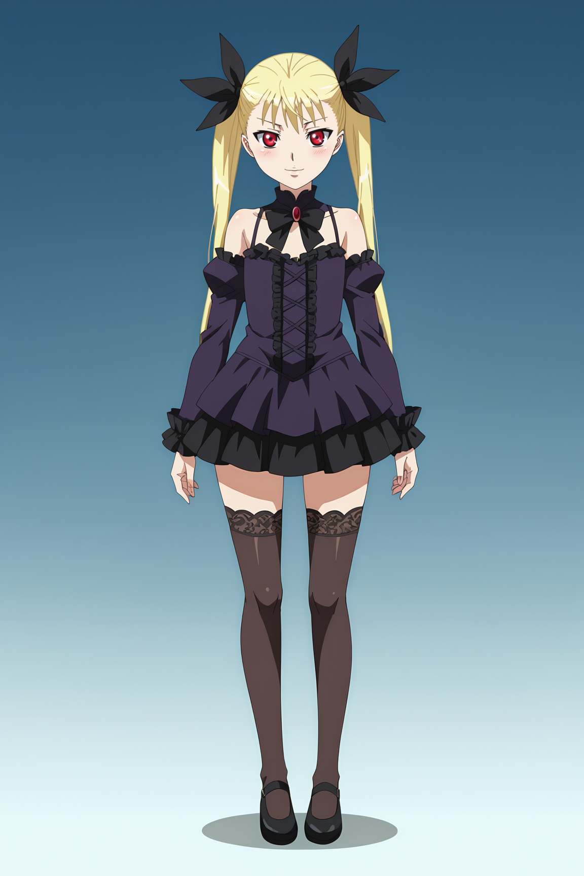 score_9, score_8_up, score_7_up, source anime, prefect lighting, very aesthetic, BREAK, anime screencap, anime coloring,
<lora:mina_tepes_v1:1>, 1girl, mina tepes, dance in the vampire bund, blonde hair, red eyes, flat chest, hair ribbon, twintails, gothic, dress, 
BREAK, looking at viewer, seductive smile, blush, wide hips, full body, 
BREAK,