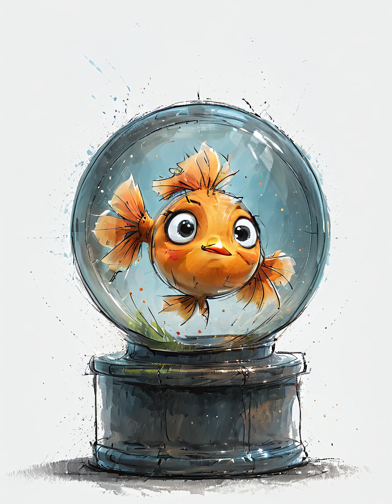 impactful color paint of cute drawing of a goldfish in a round aquarium,
highly detailed, sharp, professional, clear, high contrast, crystal clear, 4k, uhd, masterpiece