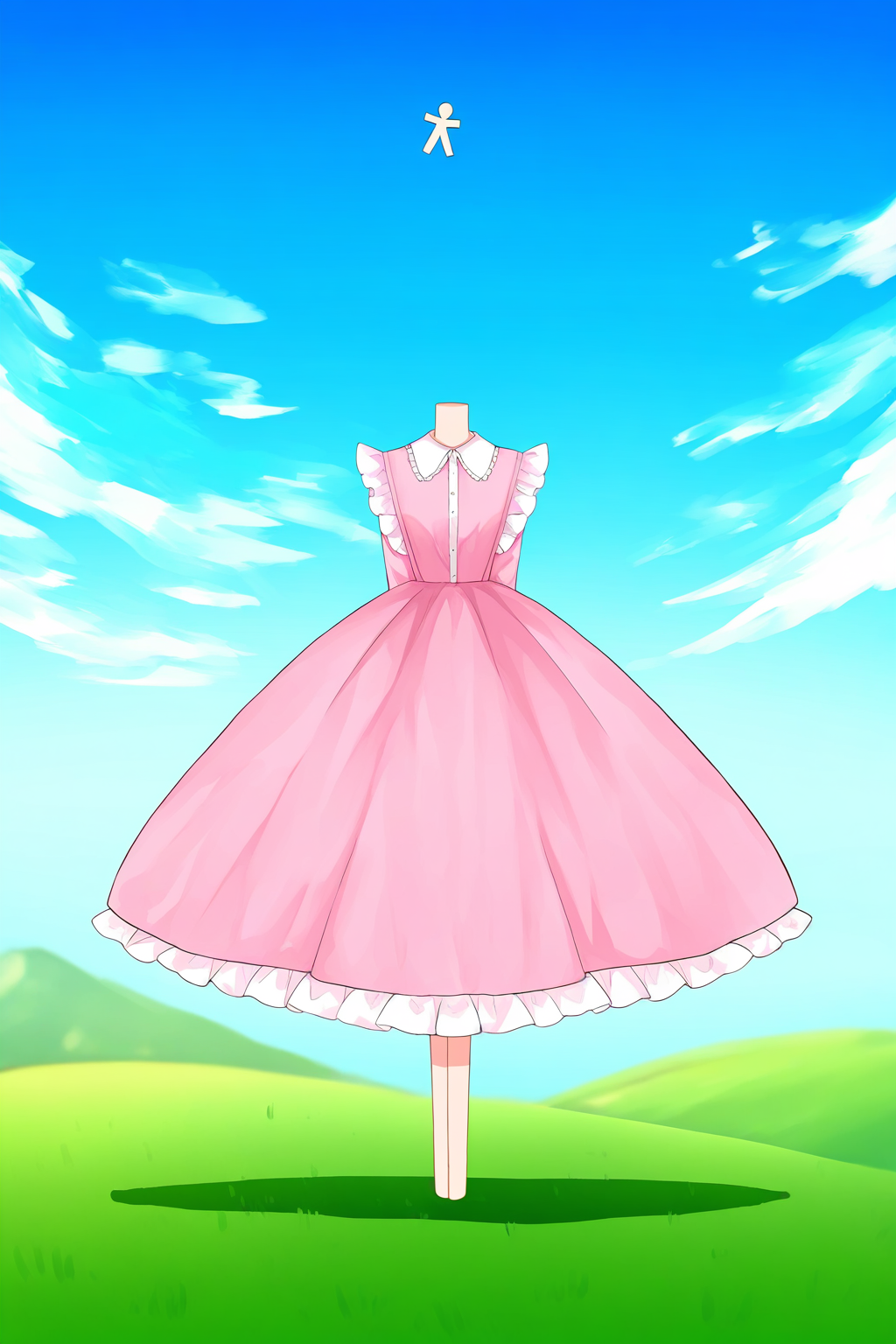 Clip L A paper doll in a pink dress standing on a hill.clip GA paper doll in a pink dress standing on a hill.