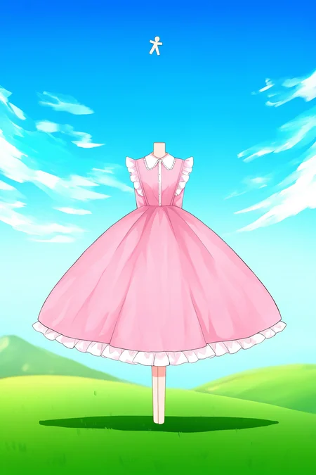 Clip L A paper doll in a pink dress standing on a hill.clip GA paper doll in a pink dress standing on a hill.