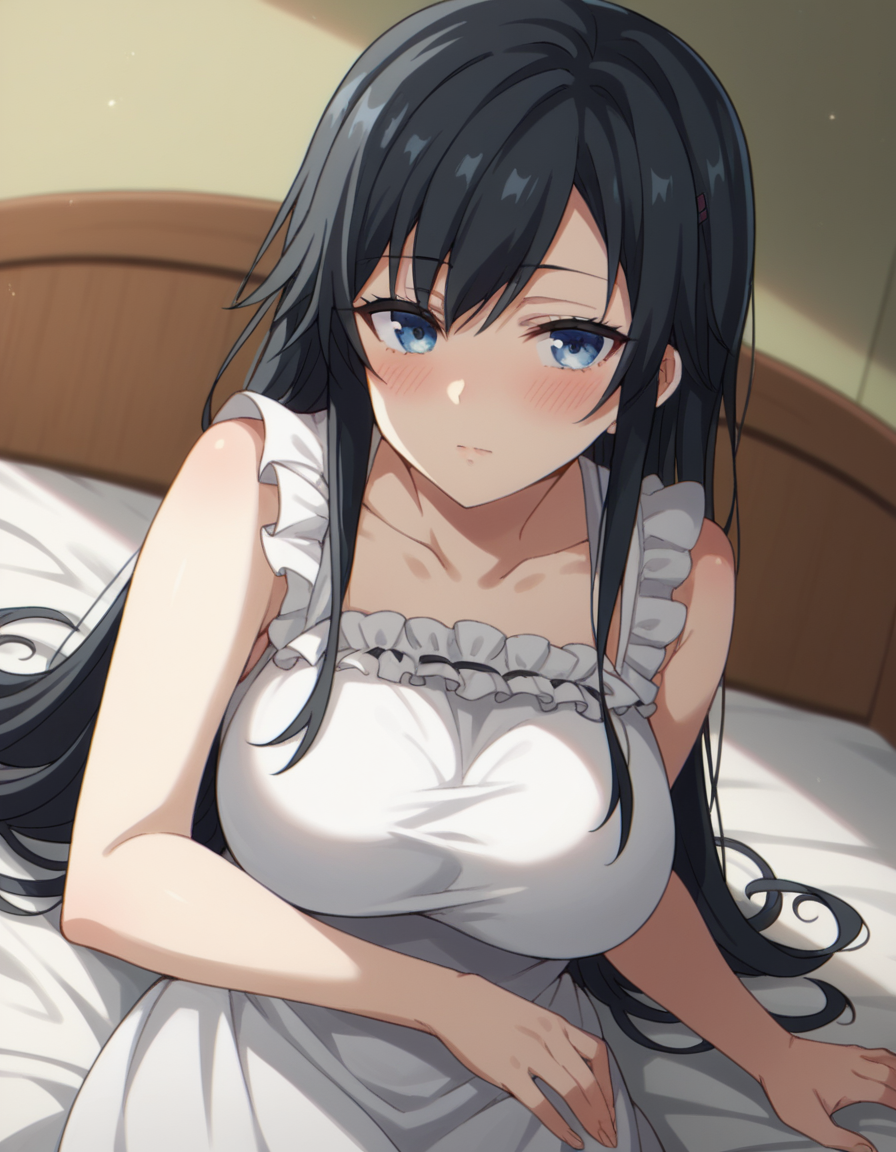 score_9, score_8_up, score_7_up, source_anime,
sumirekosanshokuin, <lora:sumireko-sanshokuin-s1-ponyxl-lora-nochekaiser:1>
sumireko sanshokuin, long hair, black hair, blue eyes, large breasts,
collarbone, sleeveless, white dress, frills, frilled dress, 
indoors, bed, bed room, on side, blush, drunk,
looking at viewer, cowboy shot, dutch angle, solo,
