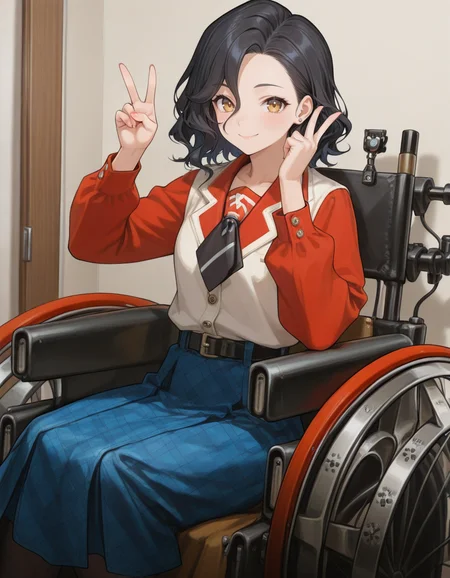 1girl, solo,  noire , wheelchair, v, smile, 
<lora:noire:1>, (masterpiece, best quality, high quality, highres, ultra-detailed),