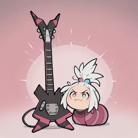 T00CUT3, roxie (pokemon), electric guitar, ,<lora:T00CUT3_IXL:1.0>, <lora:RoxiePokemonIXL:0.8>,