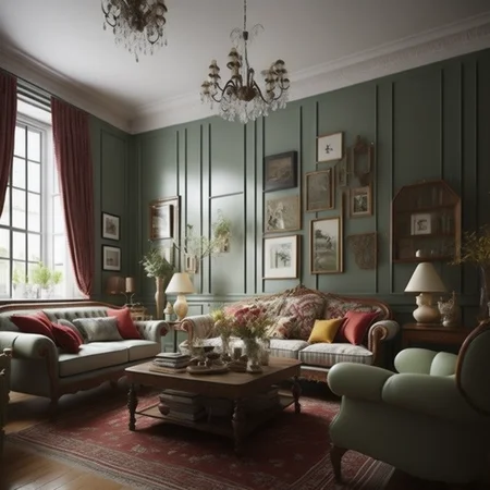 <lyco:English_style_interior_design_Sa_May:1.0> British style a country England style little living room