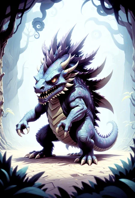 DonMD4rkT00nXL cartoon a woven cyclonic void arboreal  Tarasque, carapace skin, frills, crested head,     clubbed tails,  <lora:DonMD4rkT00nXL-000008:1>
