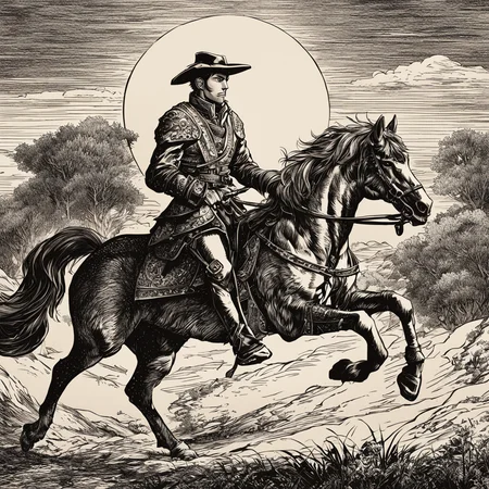 wraith rider galloping on a horseback at midnight with moonlight in style of skrmk <lora:skrmk05:2.3>, dark theme surreal, morbid, danger, chaos, (pen and ink:1.3), pen,ink, line art, cross hatching,, cinematic film still . shallow depth of field, vignette, highly detailed, high budget, bokeh, cinemascope, moody, epic, gorgeous, film grain, grainy, anime artwork . anime style, key visual, vibrant, studio anime, highly detailed, breathtaking . award-winning, professional, highly detailed
