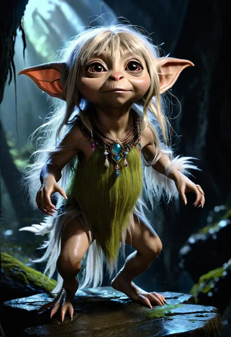 A Gelfling extra furry animal like less clothes princess full body life size from the Dark Crystal Hyperrealistic, splash art, concept art, mid shot, intricately detailed, color depth, dramatic, high definition
Close-up, Portraiture, Best quality, (Masterpiece), RTX, 8k, HDR, best quality, cinematic film story, Casey Baugh, David Hamilton, Karol Bax, Craig Mullins, Jim Lee, Frank Miller, Luis Royo, art, realistic art, digital illustration,