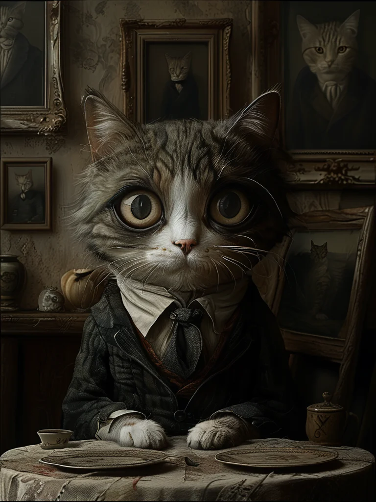 masterpiece,best quality,<lora:tbh118-sdxl:1>,portrait OF CAT,illustration,style of Anton Semenov,