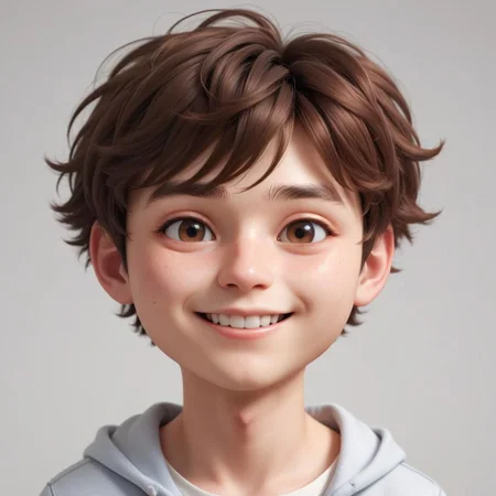 Portrait of a ruddy young man, flushed cheeks, chibi, super deformed, 20yo, smiling, doll-like, Photorealistic simple volumetric light background, ColorART, CGI,