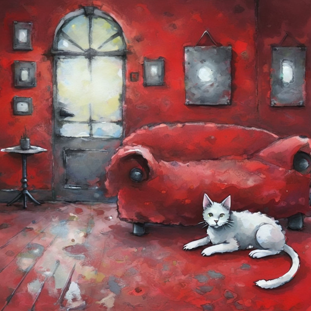 artmix04 cat in red room, very detailed<lora:artmix04:1>