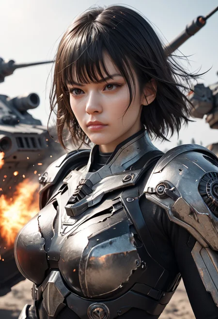 score_9, score_8_up, score_7_up, detailed photorealistic image, detailed face, 4K, 8K, absurdres, sci-fi, portrait of beautiful oriental girl, solo, bangs, on a battlefield in a moon city, white and black armor, ripped and torn bodysuit, skin tight, holding, firing railgun, firing weapon, closeup of face, photography, detailed face, mecha armour, focus on face, BREAK
surrounded by other soldiers, explosions, armored vehicles