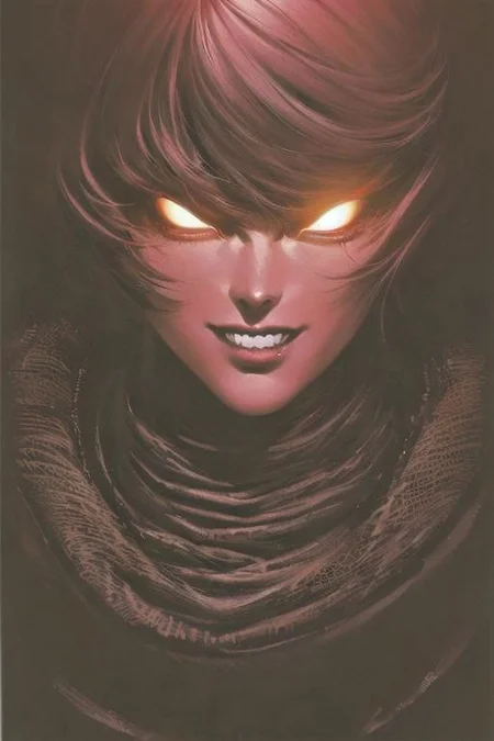 Robot, drone, science fiction, no human, xeno,
tall slender person, athletic, pale skin, white skin,
short purple hair,
red eyes,
crazy smile,
robotic face,
red display,
round face, 
robotic wings, robotic limbs, sharp long claws,
white tight shirt, open shoulder, sleeves,  white gloves,  tight clothe,
armor skirt,
metal boots, high boots,
black sun, red sunlight,
looking at viewer, angry, intimidating gaze,
drawing style,
dynamic light, 
ultra detail,
extremely detailed CG, 
micro intricate, 
highly detailed skin,
highly detailed face, 
highly detailed pupils, 
highly detailed iris, 
RAW photo, 
best quality, 
high resolution,
((masterpiece)),
realistic,
sharp focus, 
HDR, 8K resolution,
intricate detail, 
sophisticated detail, 
hyper detailed,
(depth of field), 
highlight and shadow,
volumetric lighting,
highly detailed background,
by Kentaro Miura:1.1,
comicbookpencils:0.9,
greyscale(line art:1.1)