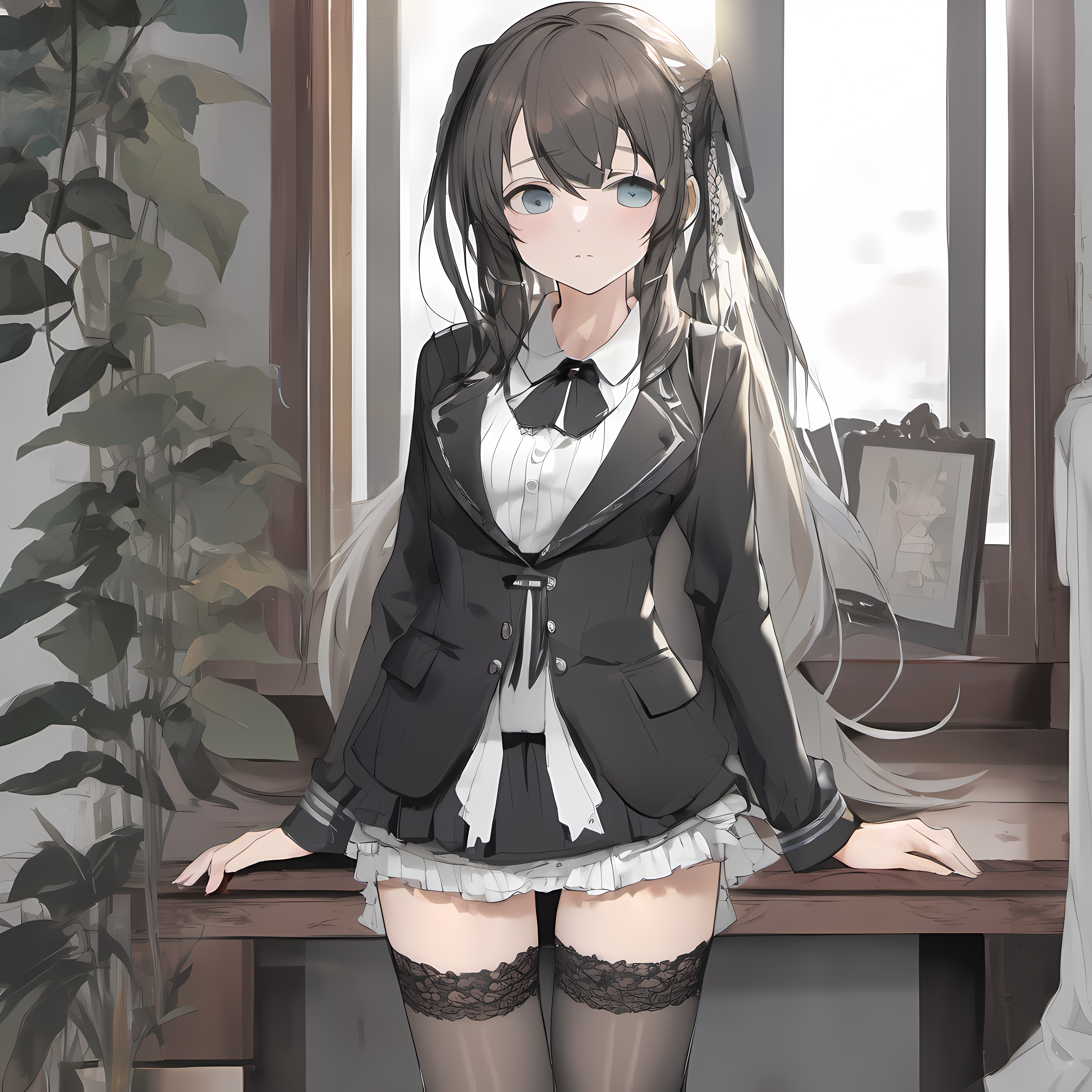best quality,highly detailed,masterpiece,ultra-detailed,illustration,hagi, 1girl, small breasts, standing, black pantyhose,  <lora:HagiSDXL:0.8>