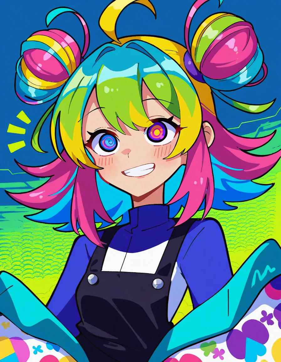 kawaii style Psychedelic style score_9,score_8_up,score_7_up, 1woman,
A vibrant painter creating an abstract masterpiece, with colorful hair, Longshot, in the style of Kazuo Oga, Polkadot, blooming flowers, purple and pink, artistic influence, 32K, UHD, sharp focus , expressive <lora:P_Calyx:0.5> c4lyx <lora:Graphic_Novel_Style_r1:0.2> ffgns <lora:Pop_Art_Pony:0.1> daiton style <lora:Crude:0.1> crud3 . Vibrant colors, swirling patterns, abstract forms, surreal, trippy . cute, adorable, brightly colored, cheerful, ((anime influence)), highly detailed