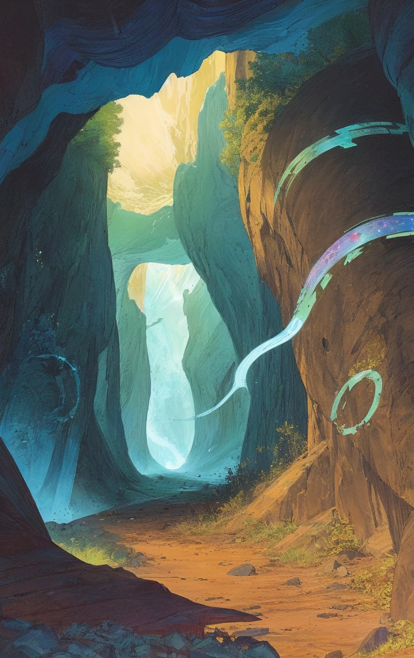 artwork <lora:Moebius:1>, valleys, cave ribbon,entryway,observatory,urban murmur BREAK chaos,galactic,organic,funereal, aberration