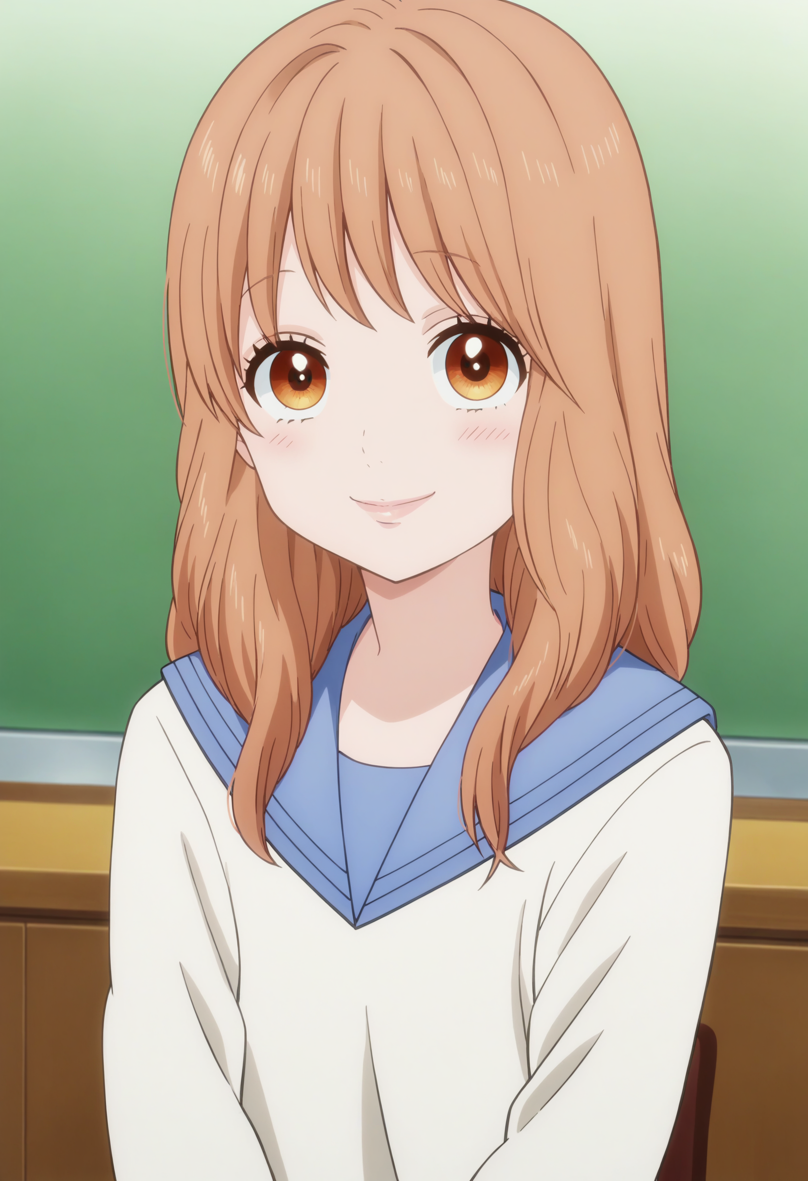 score_9, score_8_up, score_7_up, score_6_up, score_5_up, score_4_up , anime coloring ,BREAK source_anime, anime,screencap,
1girl, solo,rinkoy, school uniform, white sweater, blue sailor collar,  <lora:PonyXL Rinko Yamato V1:1>
indoors,upper body
smile, looking at viewer,