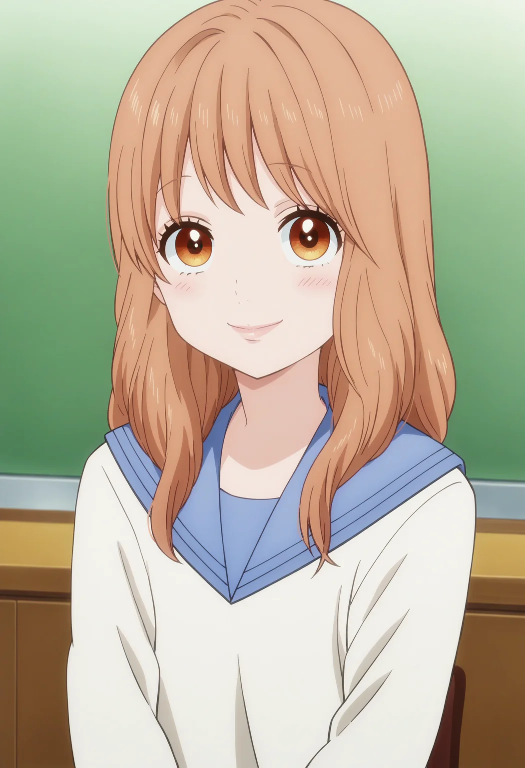 score_9, score_8_up, score_7_up, score_6_up, score_5_up, score_4_up , anime coloring ,BREAK source_anime, anime,screencap,
1girl, solo,rinkoy, school uniform, white sweater, blue sailor collar, <lora:PonyXL Rinko Yamato V1:1>
indoors,upper body
smile, looking at viewer,