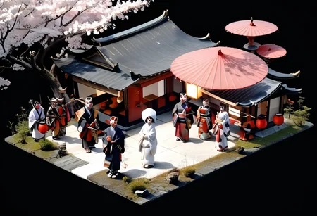 score_9,score_8_up,score_7_up,masterpiece,best quality,source_real,realstic,photorealstic,
KitsuneNoYomeiri_BridalProcession,,cherry blossom tree,sash,architecture,japanese traditional architecture,,standing,<lora:BDpony_KitsuneNoYomeiri_V1-5928:1>,:,<lora:IsoPixel-PDXL:1>,ispzxll,simple background,isometric,miniature,diorama,no people,black background,from above,<lora:add-detail-xl:1>,mysterious atmosphere