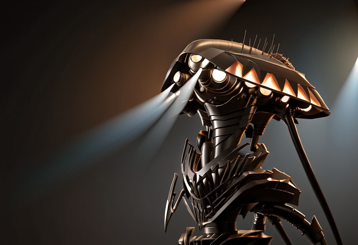 concept-tripod, cinematic, closeup, side view, side-view, spotlights