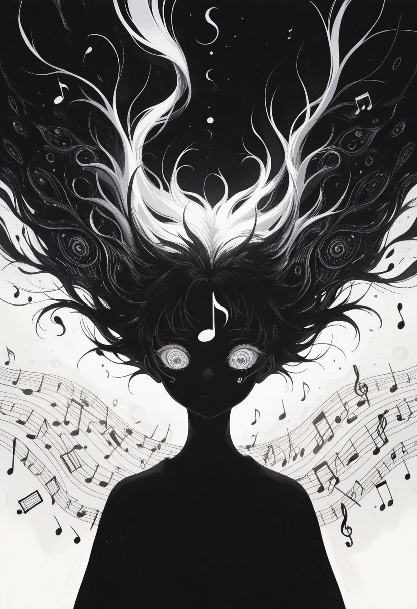 surreal , high contrast , black and white , concept , abstract , abnormal ,absurd , musical theme , musical note , music sheet circles , abnormal face, (music note face ) , majestic , ending ,
masterpiece, best quality ,amazing quality ,15546+456868, usnr ,