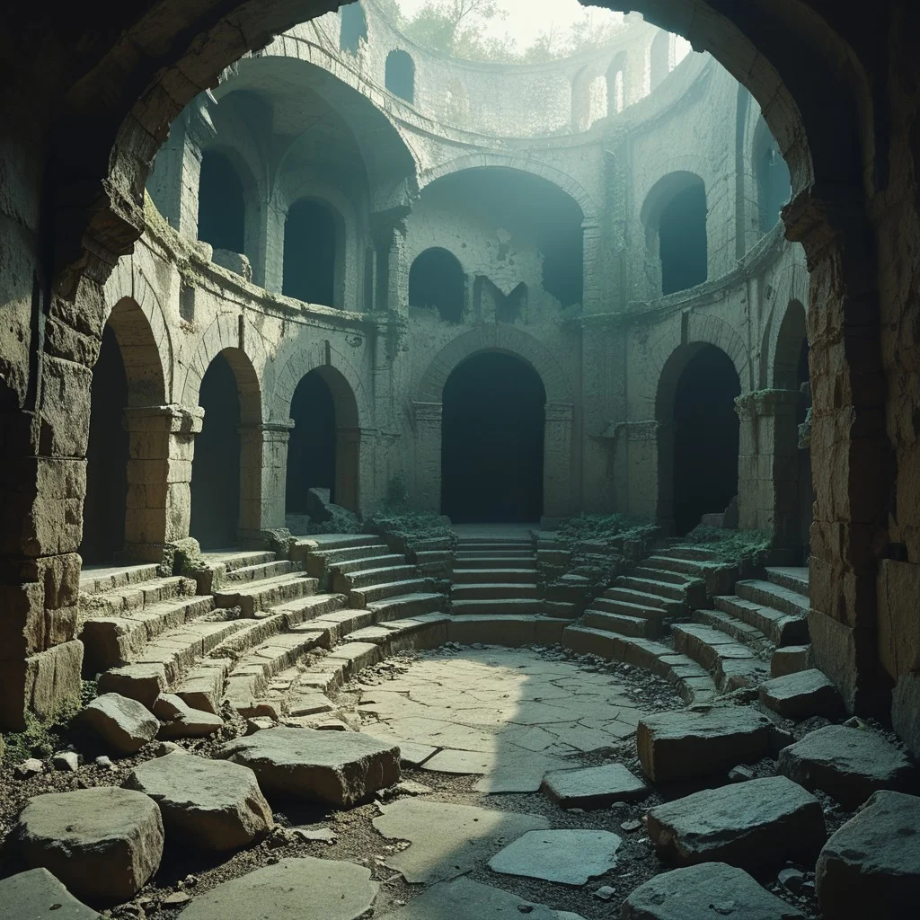 score_9, score_8_up, score_7_up, score_9, score_8_up, score_7_up, 8A9, ruins, arch, a gloomy foreboding environment filled with a sense of lurking menace, high contrast, high definition, Rim Lighting