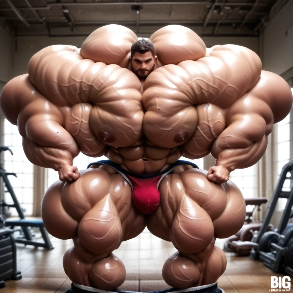 big muscles, huge muscles, gigantic muscles, enormous muscles, thick forearms, thick arms, large pectorals, huge pectorals