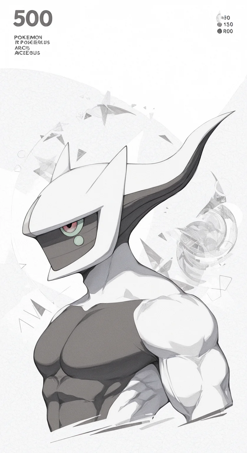 20,
<lora:[Style - IL] R50 Banknote Style:1> r50_banknote, english text, big text, number, 
monochrome
cropped torso,
looking ahead,
from side,
abstract background, shapes,
,
white theme,
1boy, male focus,
<lora:[Char - IL] Pokemon - Arceus (R1E18):0.8> pokemon \(creature\), arceus, r50_arceus, muscular male, no mouth,
masterpiece, best quality,