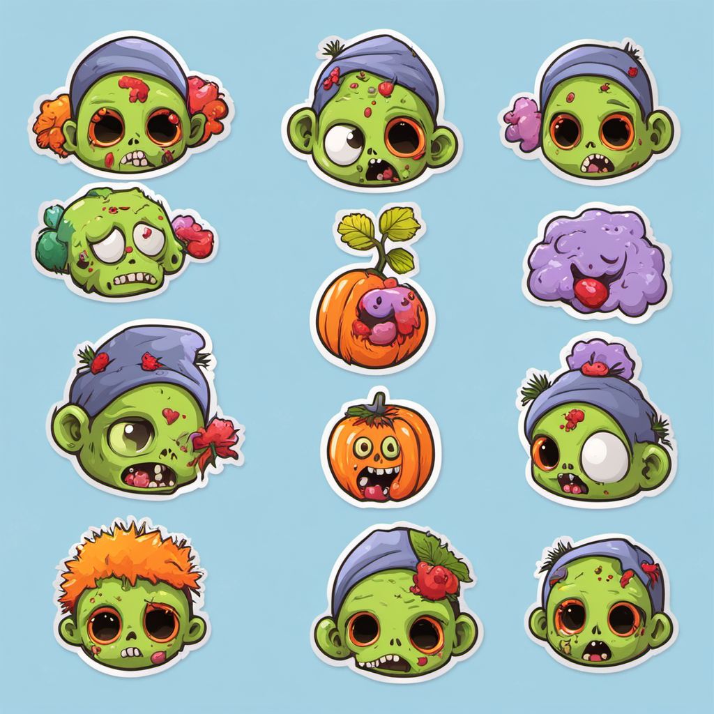 Cute zombie shiny StickerSheet  <lora:SDXL-StickerSheet-Lora:1>, Very detailed, clean, high quality, sharp image, Eric Wallis