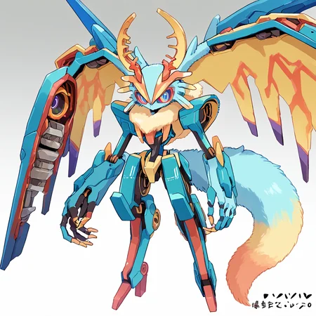 <lora:Elfilis:0.8> Fecto Elfilis, blue fur, multicolored eyes, head wings, antlers, yellow fur, colored sclera, fluffy tail <lora:edgEroMechaPonyv1:0.8> edgMM, edgMM mecha musume, look at prompts for more