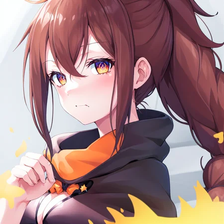 best quality, upper_body, upper body only, Shaula4500, intricate and detailed eyes, multiple_pupils, red pupils, star_eyes, +_+,  eyes_focus, close-up, zoomed in on face,  <lora:hypnosisSpiralEyesPupils_mixV13:0.6>